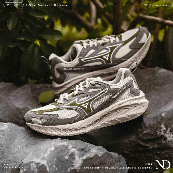 NICEDAY 代購 MIZUNO ASTRO LS 灰綠 綠 米綠 米色 機能 慢跑 復古 厚底 增高 跑鞋 D1GH252105