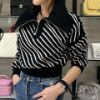 圖片 Chanel 21b黑白條紋針織翻領長袖
