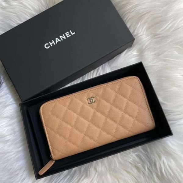 圖片 Chanel 焦糖色金釦荔枝拉鍊長夾