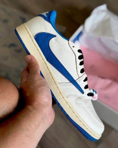 Travis Scott x Fragment Design x Nike Air Jordan 1 Low OG SP Sail Military Blue DM7866104