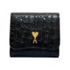 圖片 AMI PARIS 品牌LOGO 鱷魚紋皮革按扣短夾(含拉鍊零錢袋) 黑色 - USL203 AL0075001
