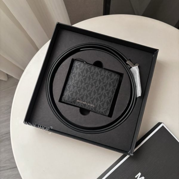 圖片 Michael Kors MK皮帶短夾禮盒組（黑色）