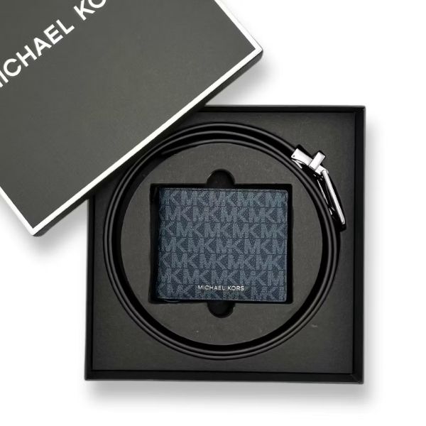 圖片 Michael Kors MK皮帶短夾禮盒組（深藍）