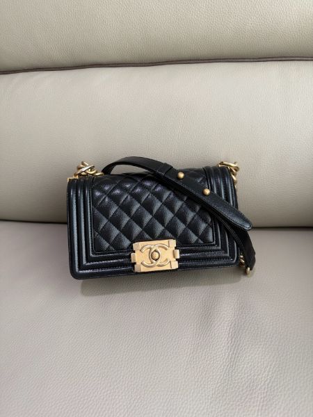 圖片 「M.Y精品」香奈兒 Chanel 晶片款 BOY20 荔枝牛皮 黑金 cf20