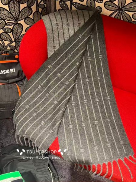 圖片 Chanel 25b 滿版logo 灰色 雙面羊絨圍巾🧣