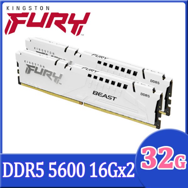 圖片 金士頓 32GB(雙通16GB*2) DDR5-5600/CL36 FURY Beast白