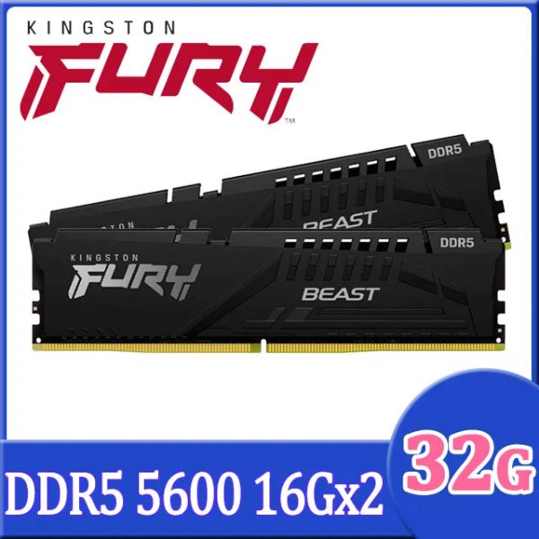 圖片 金士頓 32GB(雙通16GB*2) DDR5-5600/CL36 FURY Beast RGB黑【AI 雙模】