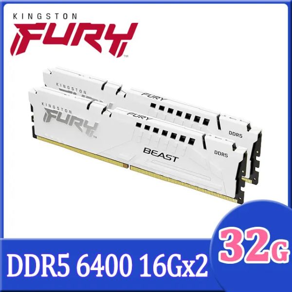 圖片 金士頓 32GB(雙通16GB*2) DDR5-6400/CL32 FURY Beast 白 (獸獵者)