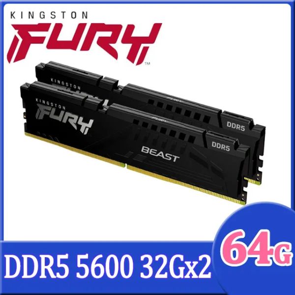 圖片 金士頓 64GB(雙通32GB*2) DDR5-5600/CL36 FURY Beast 黑 (獸獵者)【AI 雙模】