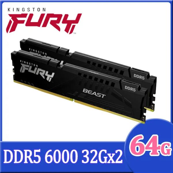 圖片 金士頓 64GB(雙通32GB*2) DDR5-6000/CL30 FURY Beast RGB黑