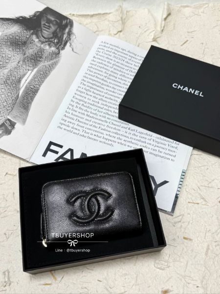 圖片 Chanel 25a 黑色 荔枝皮 大logo加大版 拉鍊錢包/卡包