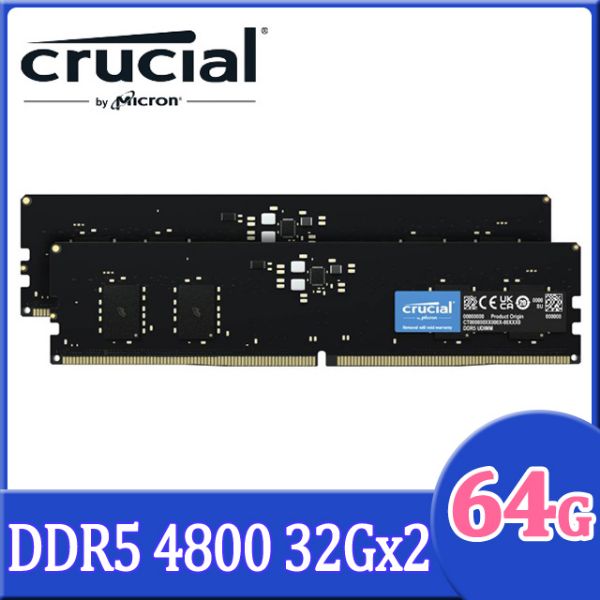 圖片 美光 Micron Crucial 64GB(雙通32GB*2) DDR5 4800/CL40 支援 XMP