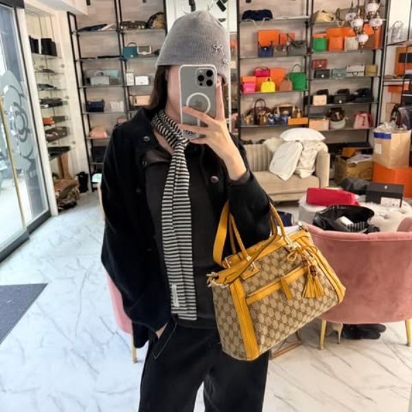 圖片 Gucci 琥珀黃老花竹節流蘇包