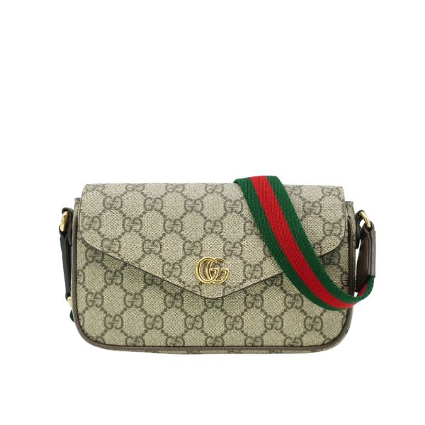 圖片 Gucci 展示品 Ophidia GG 帆布迷你翻蓋肩背/斜背包(764961-棕)