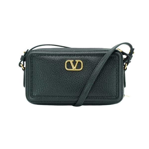 圖片 Valentino Garavani 金logo牛皮拉鍊斜背相機包(黑)