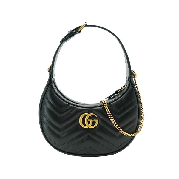 圖片 Gucci Marmont 衍縫小牛皮手提/斜背彎月包(699514-黑)