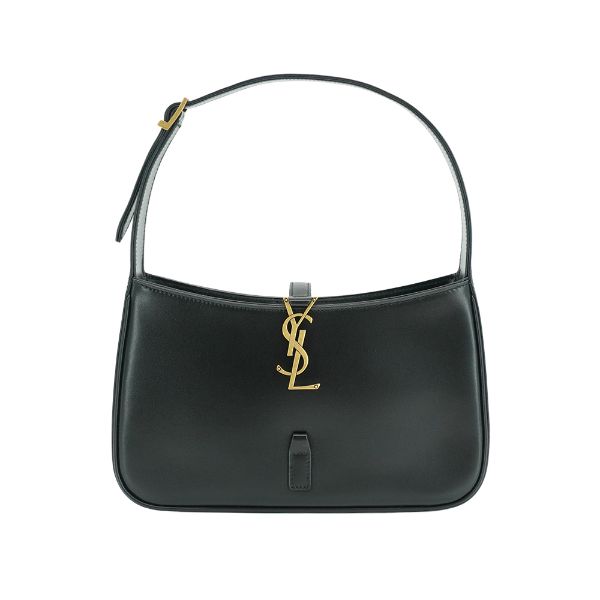 圖片 YSL LE 5 A 7 金Logo滑面牛皮肩背腋下包(657228-黑)