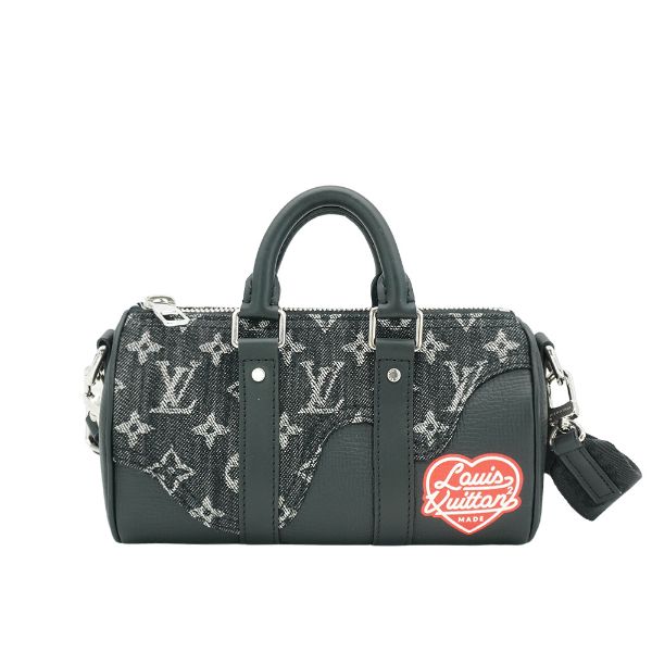 圖片 Louis Vuitton Nigo Keepall XS 愛心塗鴉牛仔布拚牛皮二用斜背包(M81010-黑)