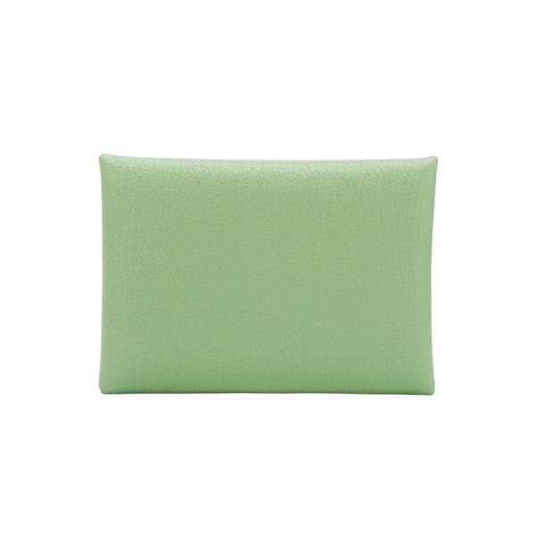 圖片 Hermes Calvi Duo 山羊皮雙層釦式零錢卡包(牛油果綠Vert criquet)