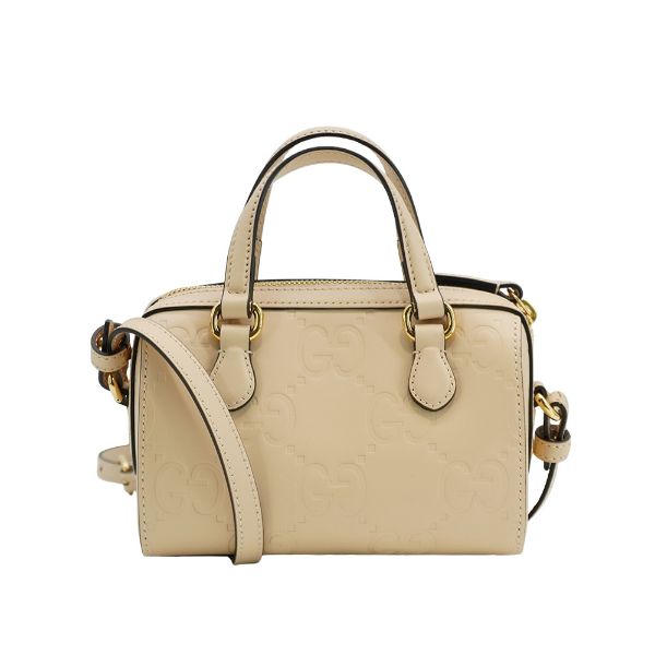 圖片 Gucci 展示品 GG Super Mini 壓紋牛皮迷你二用波士頓包(790130-米膚色)