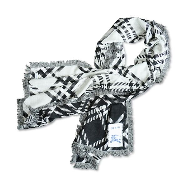 圖片 Burberry 寬版格紋羊毛絲質圍巾(8110162-黑白)
