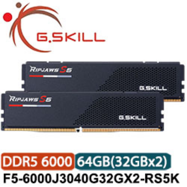 圖片 芝奇 Ripjaws S5焰刃64GB(雙通32G*2)D5-6000/C36黑(F5-6000J3636F32GX2-RS5K)AI 雙模