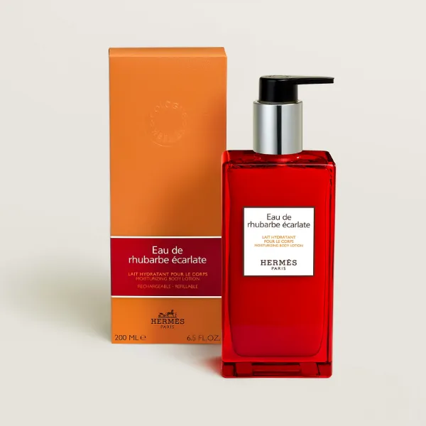 圖片 Hermès 愛馬仕香氛 緋紅火參 身體保濕乳液 Eau de rhubarbe ecarlate 200ML/專櫃緞帶包裝