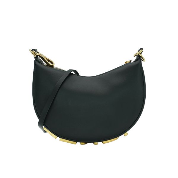 圖片 Fendi Mini Graphy 復古金logo牛皮彎月二用包(8BS081-黑)