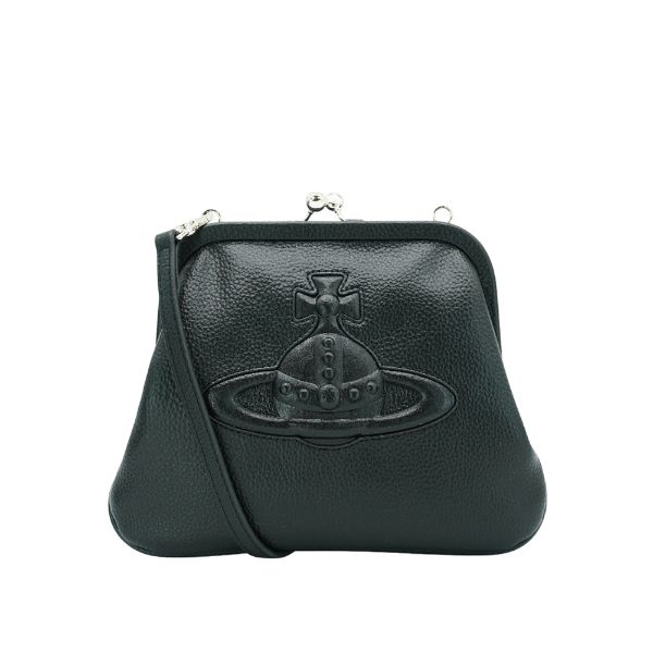 圖片 Vivienne Westwood 浮雕土星logo轉釦肩背包(黑)