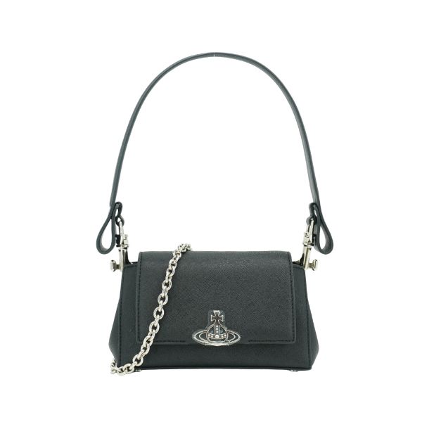 圖片 Vivienne Westwood 星球銀logo防刮皮鏈帶兩用肩背包(黑)