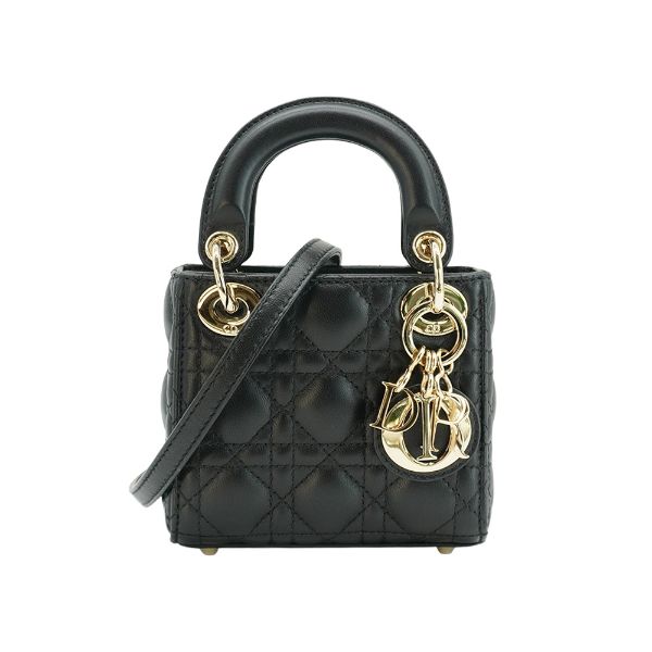 圖片 Dior 展示品 Lady Dior Micro 籐格紋羊皮金釦迷你二用包(黑)