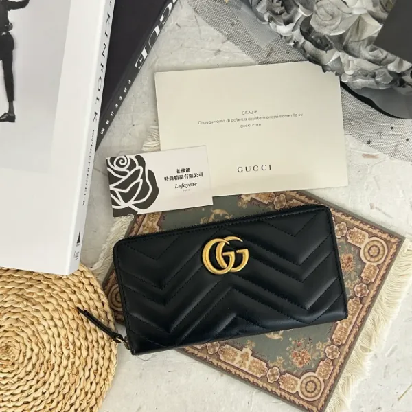 圖片 GUCCI MARMONT 黑色復古金釦拉鏈長夾