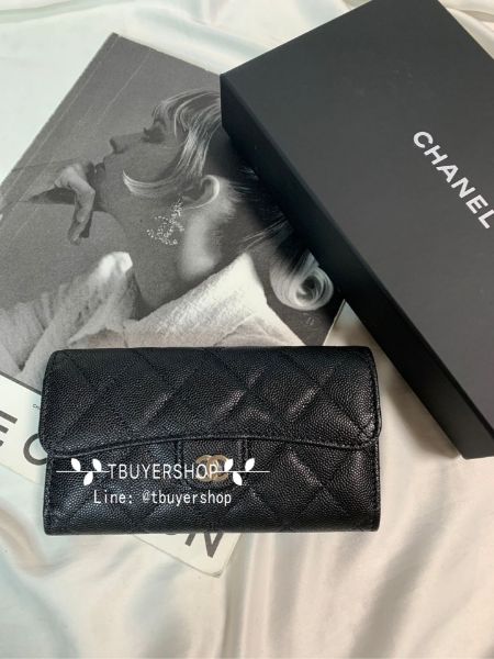 圖片 Chanel 黑金 荔枝皮 信封中夾 很久沒遇到啦