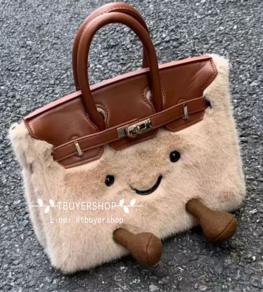 圖片 Birkin 翻玩玩偶包 毛茸茸的超可愛 卡其色 長25cm寬13cm高17cm
