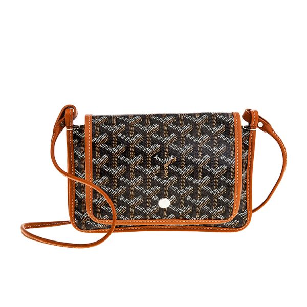 圖片 GOYARD 高雅德 新款PLUMET系列帆布LOGO翻蓋扁斜背包(黑色/棕色)