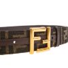 圖片 FENDI 芬迪 經典金屬FF LOGO釦飾織布緹花款皮帶(深咖/75)