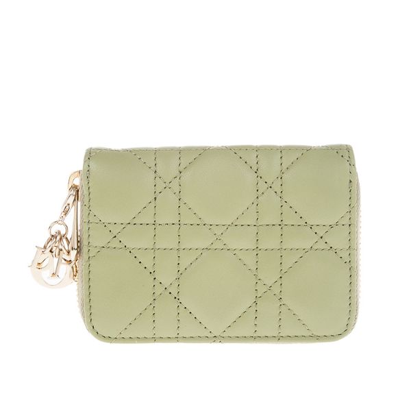 圖片 DIOR 新款Cannage 藤格紋圖案羊皮LADY DIOR VOYAGEUR零錢包 (綠色)