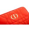 圖片 DIOR 新款柔軟小牛皮Cannage 藤格紋圖案縫線 Dior Caro 卡片零錢包 (亮橙色)