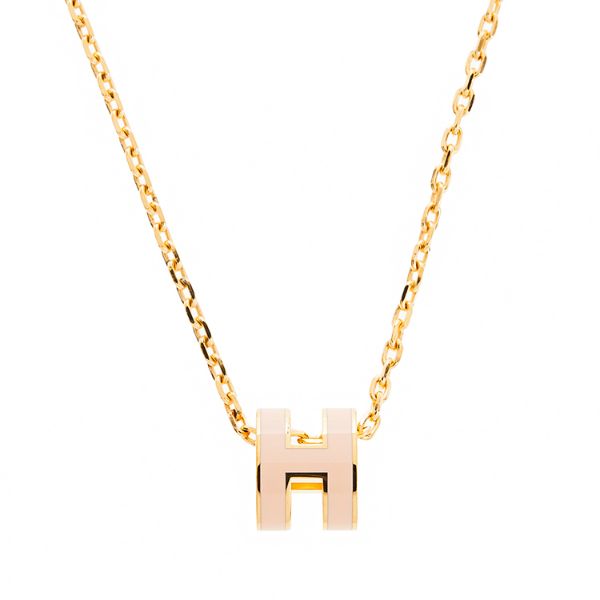 圖片 HERMES 愛馬仕 經典Mini Pop H pendant 立體橢圓簍空項鍊(POUDRE/淺金)