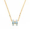 圖片 HERMES 經典Mini Pop H pendant 立體橢圓簍空項鍊(BLEU POLATRE/淺金)