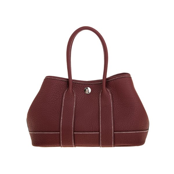 圖片 HERMES 愛馬仕 新款Garden Party Mini 銀釦白縫線款手提包 (酒紅/55色)