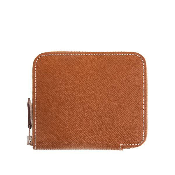 圖片 HERMES 經典Silk In Compact EPSOM 小牛皮拉鍊絲巾短夾 (GOLD/CASSIS-VERT)