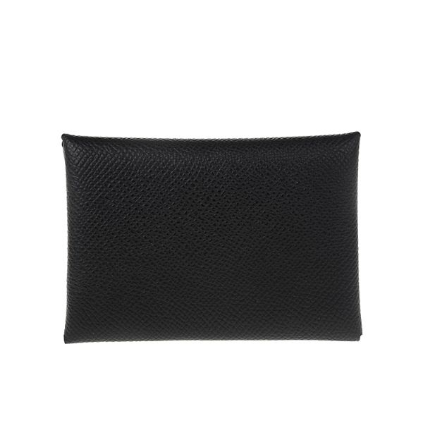 圖片 HERMES 經典calvi duo EPSON牛皮折疊暗釦名片/零錢包 (黑色)