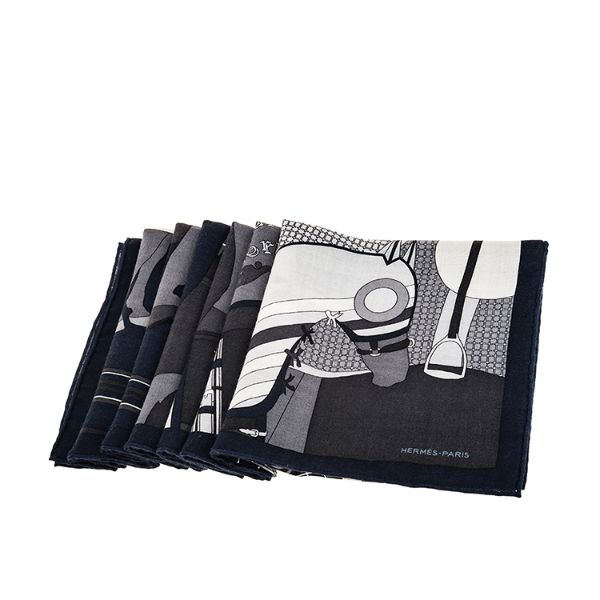 圖片 HERMES 愛瑪仕 經典Pour Sortir scarf 100方巾/領巾 (炭灰色 / 淺灰色 / 海軍藍)