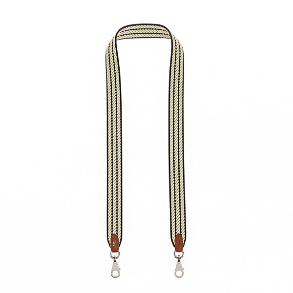 圖片 HERMES 經典Sangle Cordage 系列雙色銀扣窄版織帶/背帶 (prunoir / jaune Milton / gold)
