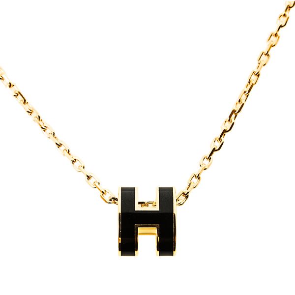 圖片 HERMES 經典Mini Pop H pendant 立體橢圓簍空項鍊 (黑/金鍊)