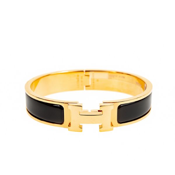 圖片 HERMES 經典Clic H LOGO PM 細版金色手環 (黑色/PM)