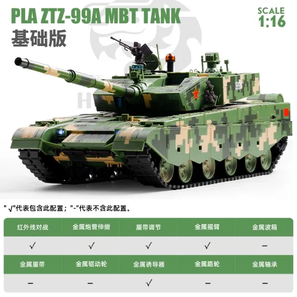 圖片 [酷飛] 恆龍遙控坦克金屬履帶式電動99A男孩軍事玩具坦克戰車越野遙控車中式99A-基础版