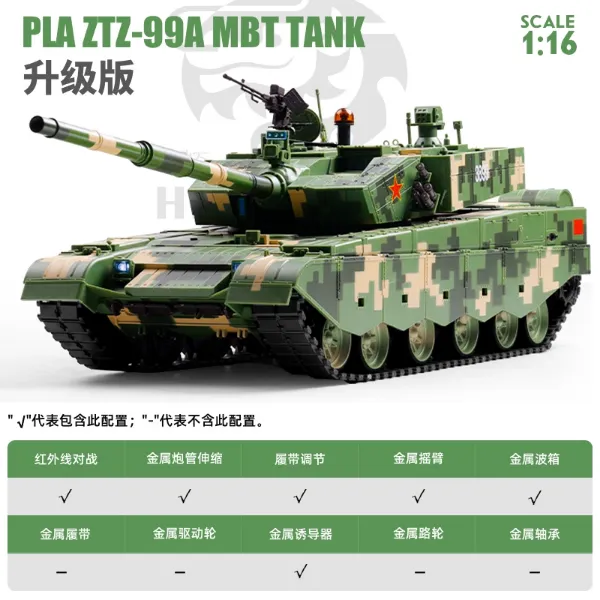 圖片 [酷飛] 恆龍遙控坦克金屬履帶式電動99A男孩軍事玩具坦克戰車越野遙控車中式99A-升级版