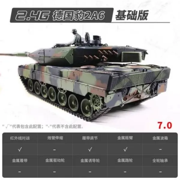 圖片 [酷飛] 恆龍遙控豹2A6坦克玩具車德國豹2A6金屬履帶式可發射男孩遙控車基礎版